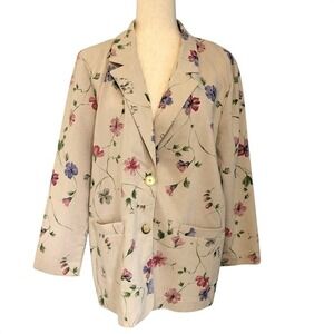 Vintage 90s Alfred Dunner Floral Linen Blazer 14 USA‎ Cottage Garden Party Artsy